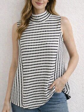 Maeve Anthropologie Sleeveless Mock Neck Textured Top Sz L White/Black NWOT